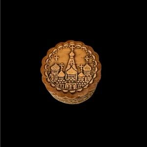 Carved Birch Bark Trinket Box with Russian Cathedral Design